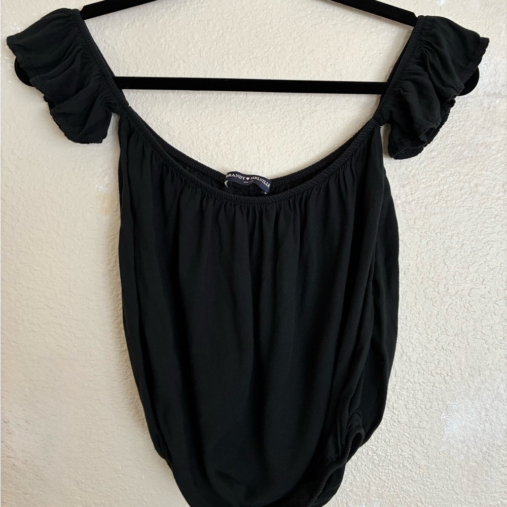 Brandy Melville Black Off-Shoulder Ruffle Sleeve Top